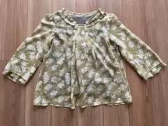 花柄ブラウス 八分袖 バックリボン カーキ