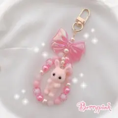 Berrypink♡じゃらじゃらビーズストラップ♡韓国♡うさぎ♡リボン