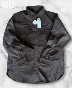 GU オーバーサイズシャツ　コーデュロイ　ベルテッド　ダークブラウン　長袖