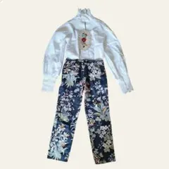 usa vintage ボタニカルアート 花柄デニムハイウエスト サブリナパンツのサムネイル
