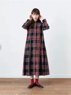 サニークラウズ フェリシモ ponさん タータン チェック ワンピース 赤