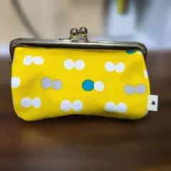 【AYANOKOJI】値下不可 ハンドメイド がま口ポーチ イエロー 青白ドット