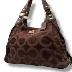 極美品 COACH ハンドバッグ オプアート ブラウン 馬車ロゴ 14305