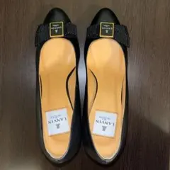 新品未着用、ランバンオンブルー、黒、牛革、ロゴリボン付き、パンプス