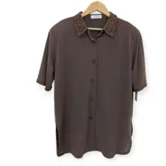 Cree レース　ブラウン　半袖　シャツ　M