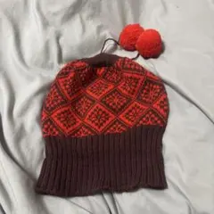 ポンポン付き　ニット帽　ビーニー　古着