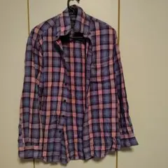 フランネルシャツ Mサイズ ピンク青チェック