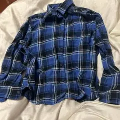 ユニクロ UNIQLO青と紺のチェック柄長袖フランネルシャツ　サイズ130