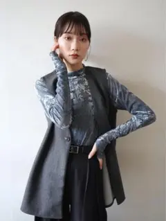 Lumier リュミエ フェイクウールノーカラー ジレ ベスト グレー M