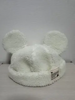ミッキー　ボア帽子　白　ディズニー