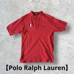 【希少】90s ポロバイラルフローレン ポロシャツ S 赤 ハーフムーン 刺繍
