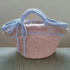 麻紐とTシャツヤーンのファーバッグ