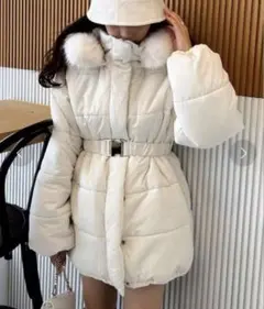 NICE CLAUP ウェストマークファーミドルフェイクダウンコート ホワイトF