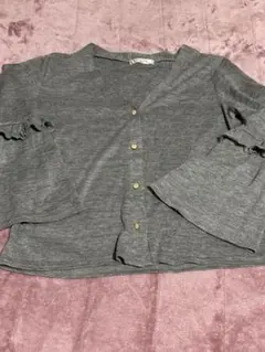 グレー フリル袖 カーディガン M（160cm)