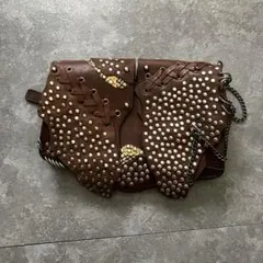 studded python real leather belt bag Y2K