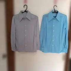 最終価格)神戸モ一ドサン長袖シャツ グレー&ブルー 大きな襟2着セット