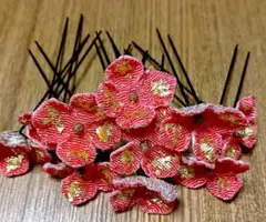 ピンクと金の花の髪飾り 10本セット Uピン