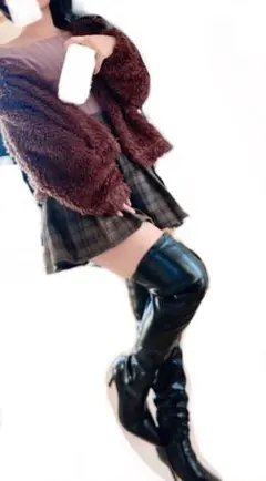 上下　コーデ売り　黒 チェック柄 プリーツミニスカート