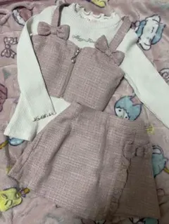 【美品】メゾピアノ　ツイード　リボンビスチェ　スカパン　セットアップ　110cm