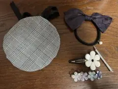 ヘアアクセサリー　チェック柄　5点セット