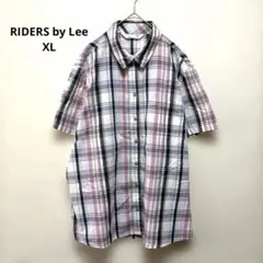 RIDERS by Lee チェック柄 半袖シャツ ビッグサイズ XL 桃灰色のサムネイル
