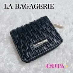 未使用✨LA BAGAGERIE 財布　プリーツ ラウンドジップ　黒　羊皮のサムネイル