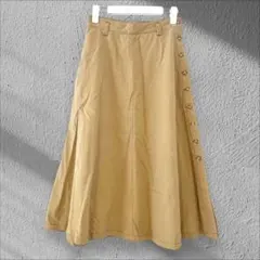 フレア スカート ロング丈 綿混 サイドボタン カジュアル オールシーズン