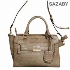 美品 サザビー クロコ型押しレザー ハンドバッグ ショルダーバッグ ベージュ