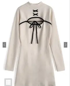 GRL フロントオープン配色リボンワンピース ru1355 アイボリー M