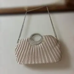 ベージュ プリーツデザイン パーティーバッグ