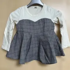 長袖カットソー ・チュニック ホワイト/ブラックチェック