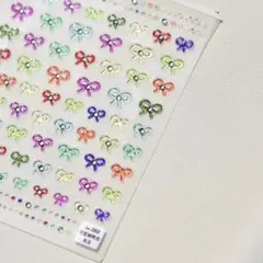 No.2226　ラインストーン載せ　立体ぷっくり半透明カラーリボン　ネイルシール