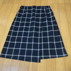 ネイビー チェック柄 タイトスカート ベルト付き