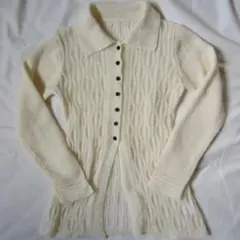 アイボリー ケーブルニット カーディガン