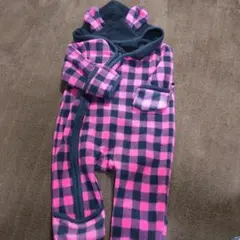 【ベビー　80】フリース　カバーオール　ロンパース　くまさん耳付きフード