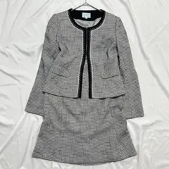 スカートセットアップ ツイード　スーツ　ジャケット　M ノーカラー　a2491