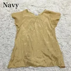 Navy 半袖トップス フレア ブラウス オフィスカジュアル ウォッシャブルのサムネイル