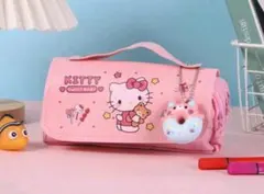ハローキティ　ダブルファスナー　ペンケース　チャーム付き