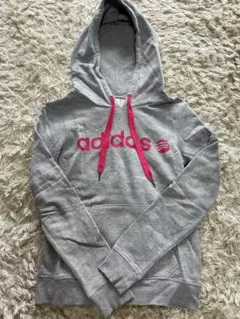 adidas グレー フード付きパーカー J/M