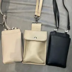 【3点セット】スマホショルダーライトオン ネックショルダーバッグ ベージュ