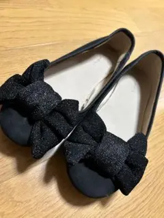 Zara girls 黒 リボン付きバレエシューズ21.0cm