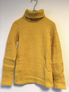 【未使用】moujonjonタートルネックセーター ケーブル編み 黄色 130