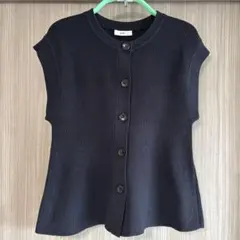 SHIPS シップス 黒半袖カーディガン 裾フレア ブラック