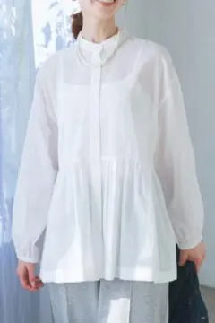 ロペピクニック 綿ボイルペプラムシャツ ブルー Mサイズ