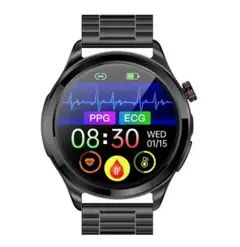 スマートウォッチ 血糖値/心電図/血圧/体温計 軍用規格 通話機能 バンド2個き