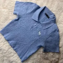【新品/試着のみ】DAZY シーイン 馬刺繍 ポロニット 半袖 XL ブルー