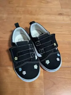 Vans ブラック スリッポンスニーカー 花柄刺繍