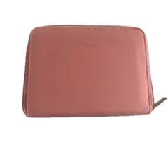 【美品】FURLA フルラ ラウンドファスナー長財布 ピンク系 ストラップ付き