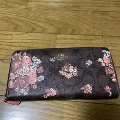 COACH 花柄 二つ折り財布 ダークブラウン
