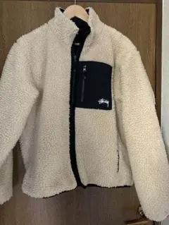 Stussy ボアフリースジャケット ベージュ黒Sherpa リバーシブル